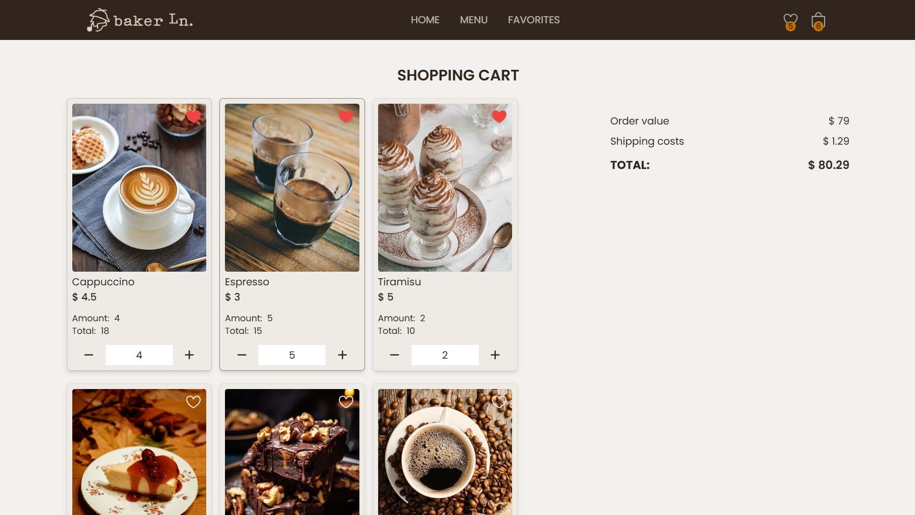 Shopping cart page